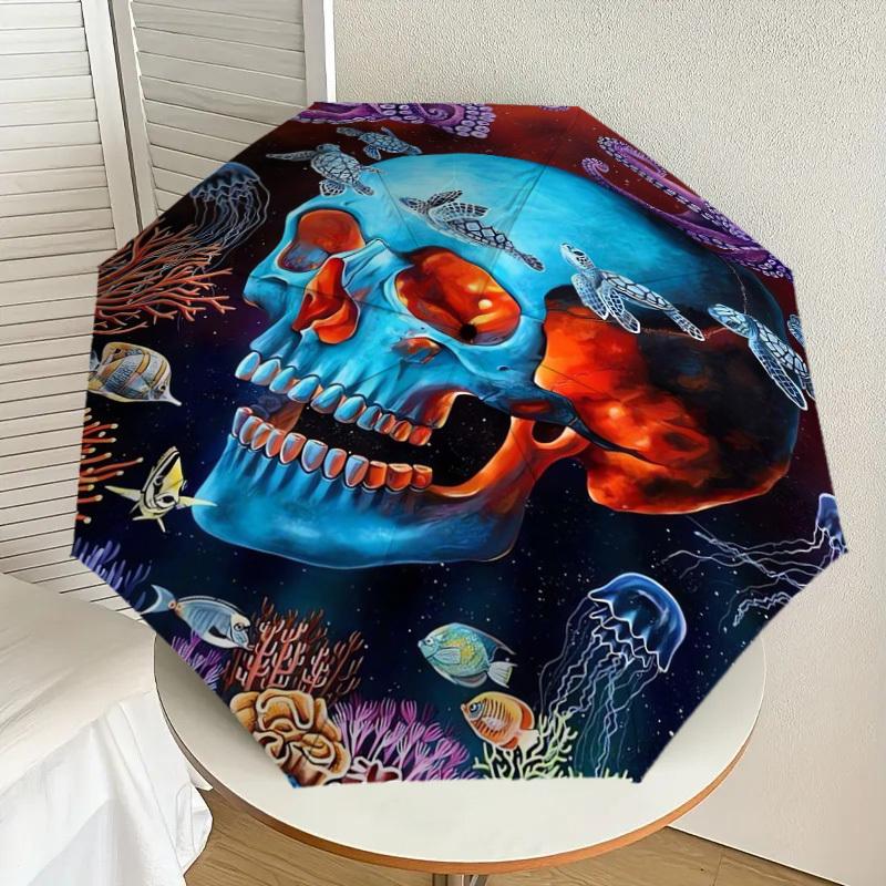 

1pc Oceanic Skull with Sea Life Umbrella with Plastic Handle,Suitable for All Seasons Home Travel Outdoor UmbrellaDD1614