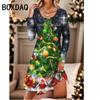 3D Colorful Christmas Tree Pattern Print Dress Women Winter New Year Full Dress Big Size Long Sleeve O-Neck Casual A-Line Dress
