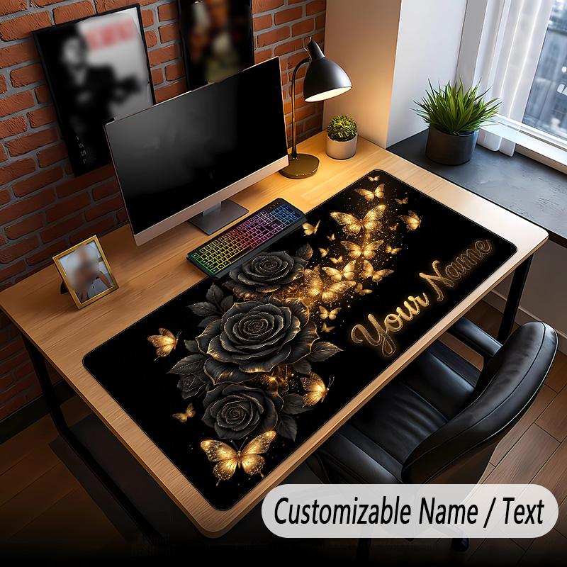 Rose Floral Theme Custom Mouse Pad Personalized With Name Text Customized Desk Mat For Office Home Decor