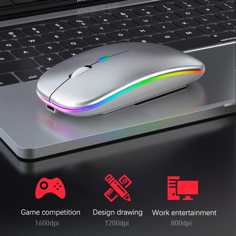 Kabellose Maus mit Bluetooth 5.2, Geräuschlose Bedienung, Sofortige Verbindung, Ultradünn, Kompakt, USB-wiederaufladbar, 2.4GHz, 3-stufige DPI-Umschaltung, Hoch