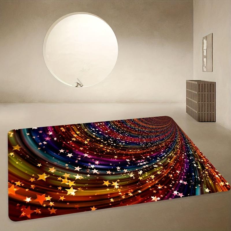 Rainbow Visual Vortex Heart Star Print Area Rug, Aesthetic Colorful Swirl Floor Mat for Bathroom Kitchen, Washable Decor Carpet