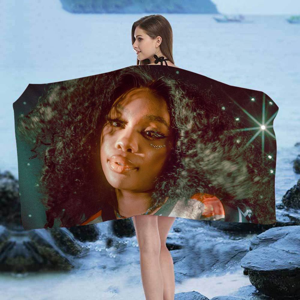 

Popular Singer S-Sza Microfiber Blanket Quick Drying Beach Towels Oversized Printing Super Absorbent Pool Towel Blanket W40*H60(CM)