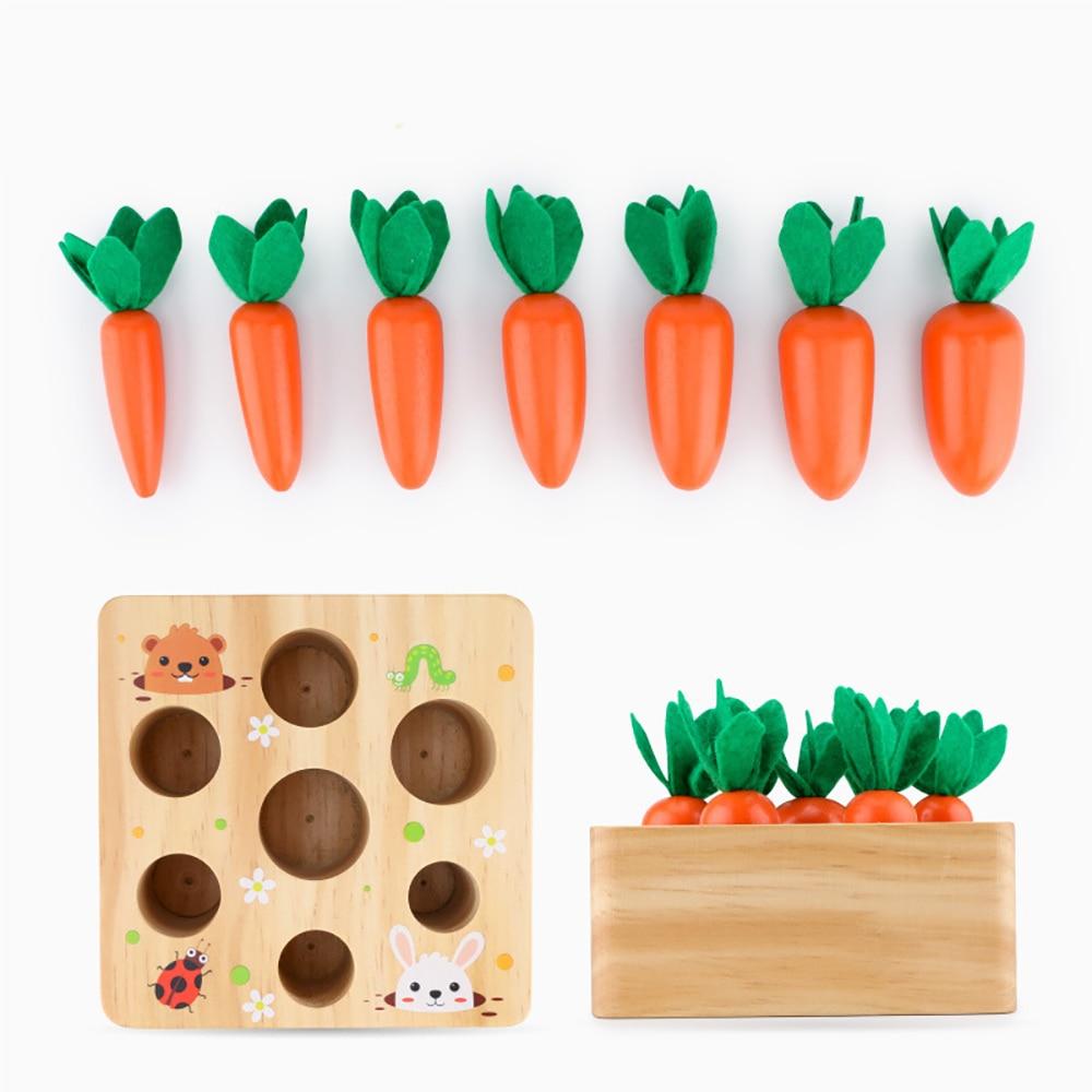 Baby Montessori Toys Wooden Block Set Pulling Carrot Ability Alpinia Shape Matching Size Cognition Educational Toy Gift Kid