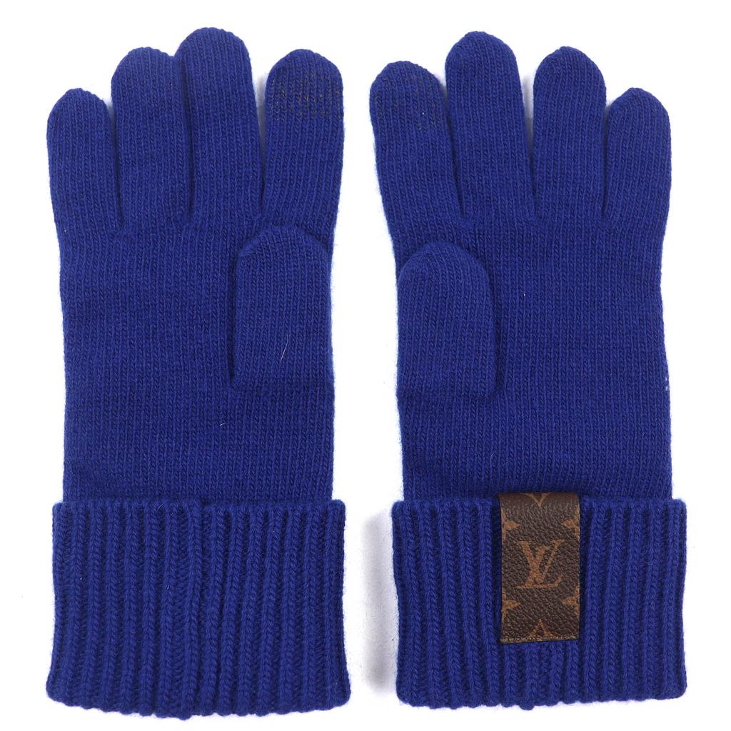 Excellent LOUIS VUITTON gloves LV medallion maille glove blue wool Women S Used