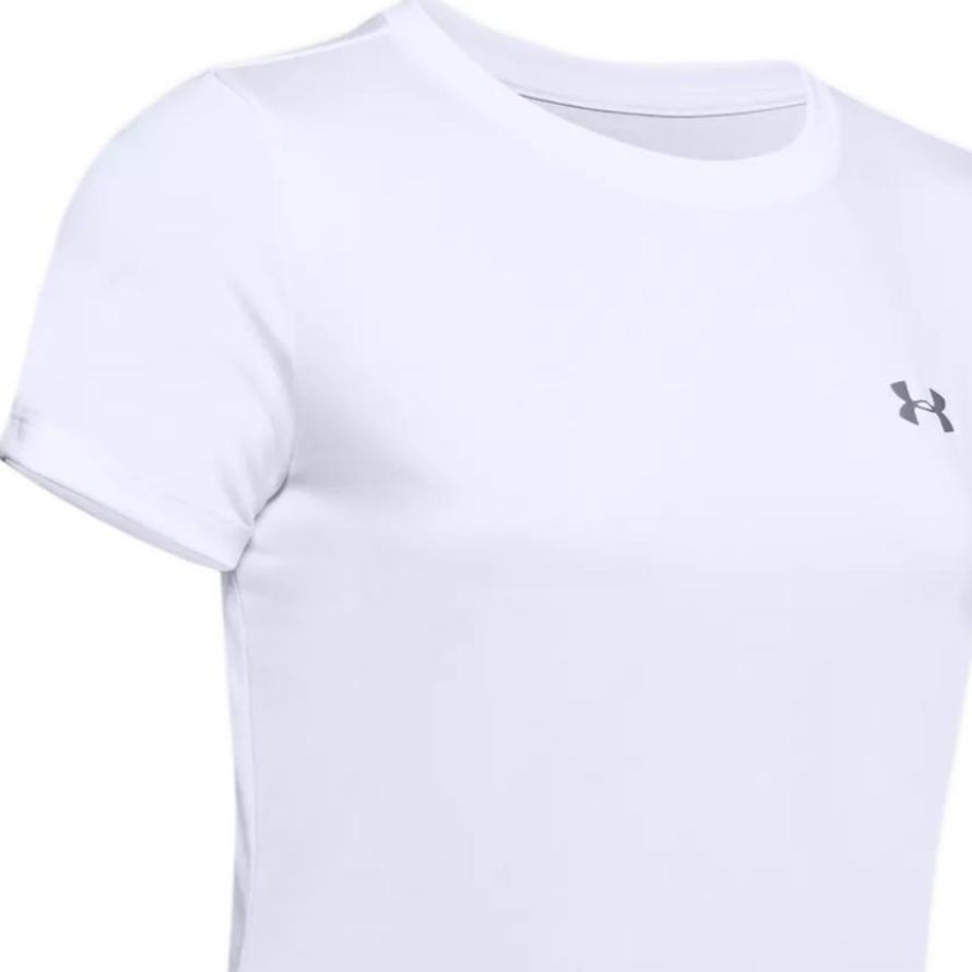 Under Armour Solid Color Logo Print Round Neck Breathable Training Sports Tight Comfortable Short Sleeve T-Shirt Women Tops White 1277207-100