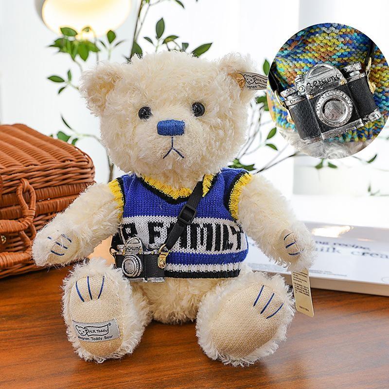Teddy Camera Sweater Bear Plush Toy Cartoon Stuffed Animal Doll Decoration Gift