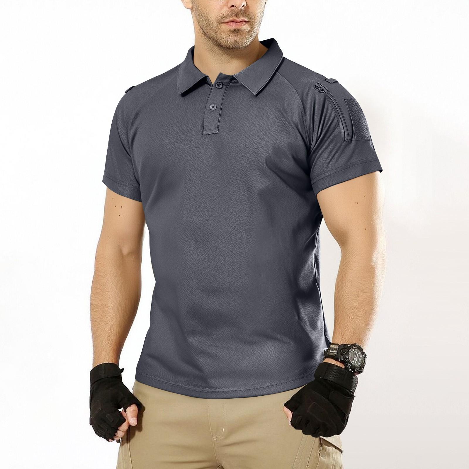 

Men s Summer Solid Color Button Zipper Pocket Lapel Loose Short Sleeve Top XXXL