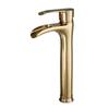 Brsued Gold Tall Size Single Hole Single Handle Bathroom Faucet Hot and Cold Waterfall Deck Mounted Lavatory Basin Faucet