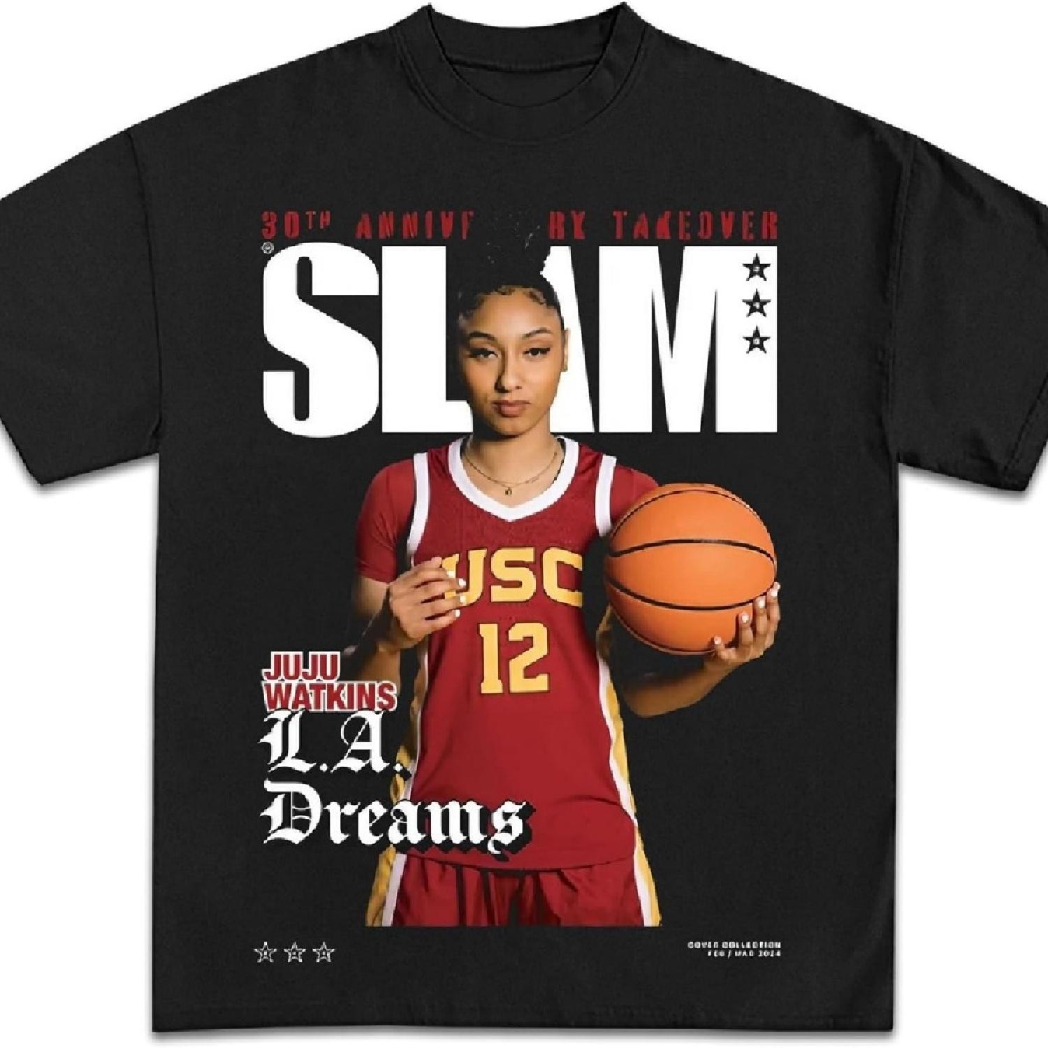 

Juju Watkins SLAM Cover Graphic T-Shirt Premium Quality Heavyweight Basketball Shirt for Adults & Kids XXXXXL чорний