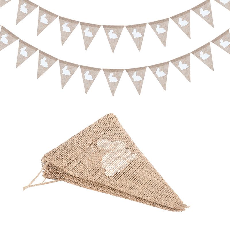 3 Meters Easter Rabbit Jute Burlap Banner Linen Flags Happy Easter Party Home Wall Hanging Decorations Vintage DIY Garland