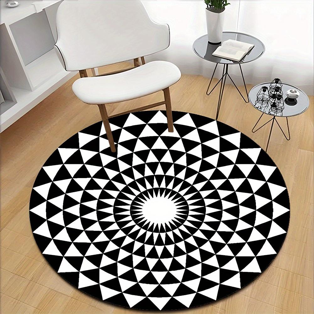 Black & White Round Floor Mat – Machine Washable Indoor Rug for Bathroom, Living Room & Bedroom
