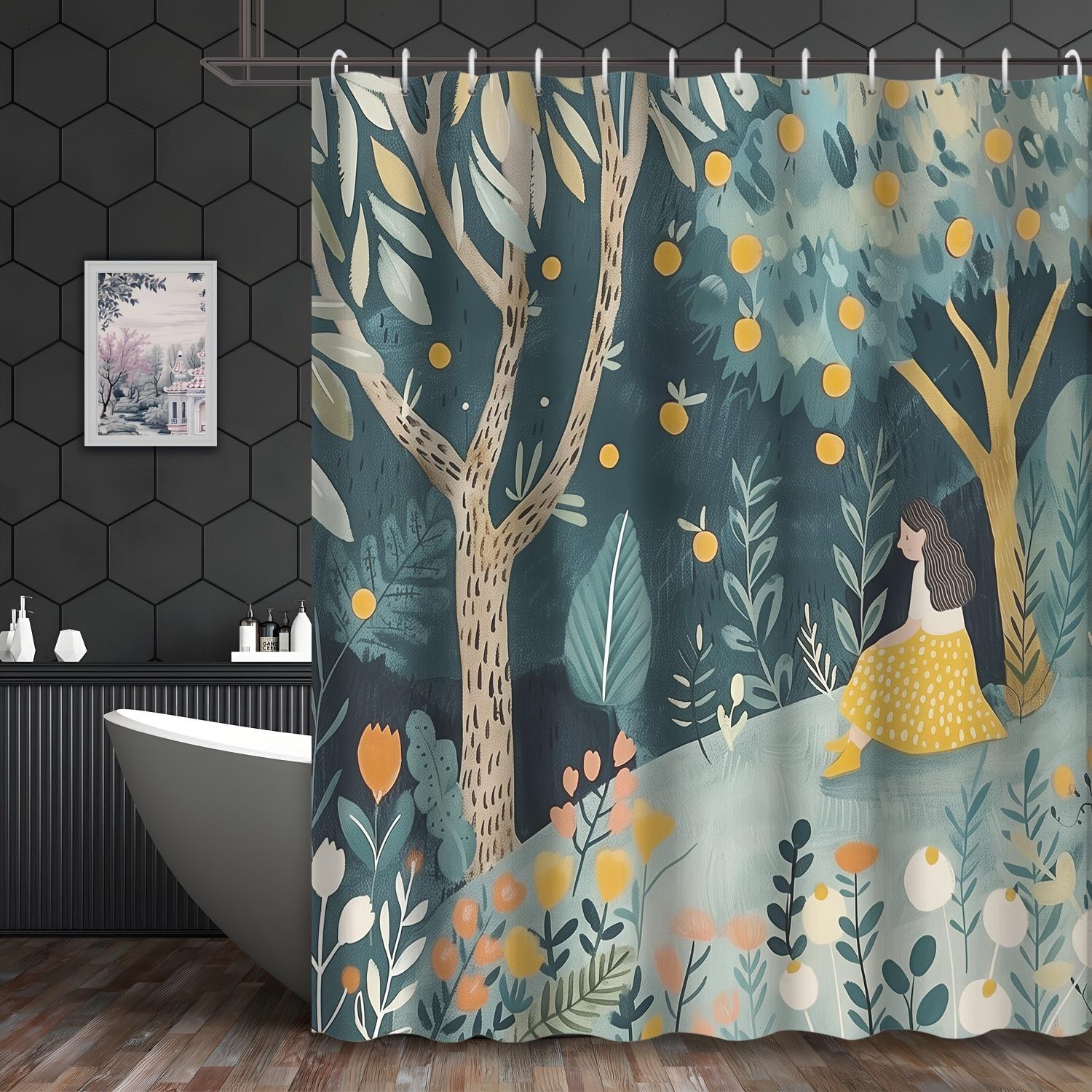 

Enchanted Forest Shower Curtain: Girl In A Yellow Dress Amidst Trees And Flowers For A Magical Bathroom W60H190(CM)-1 Pcs