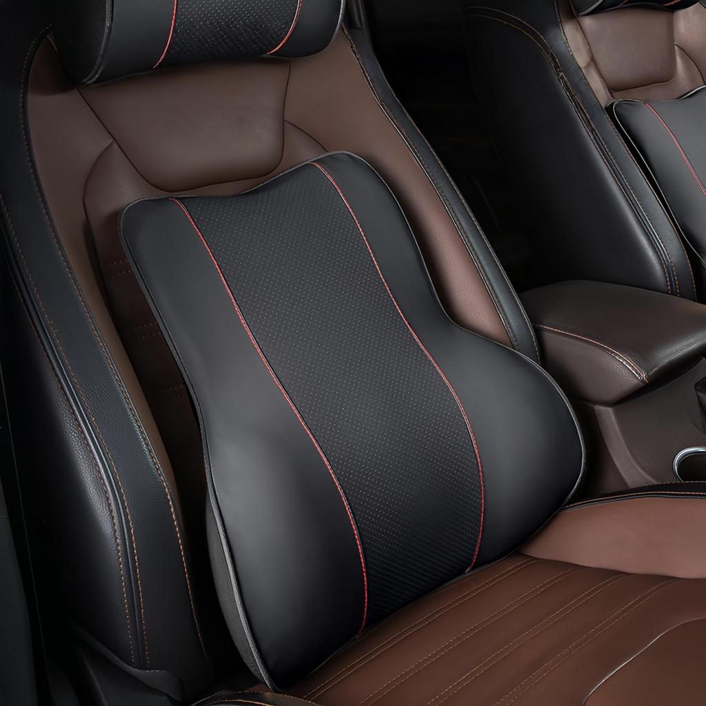 Leather Car Headrest Neck Protector Pillow Bolster Car Pillow Car Pillow Car Interior Supplies Memory Foam Lumbar Pillow