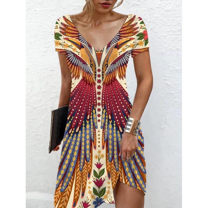 

BITCED Fashion Summer Spring Short Sleeve V-Neck Casual Dresses S