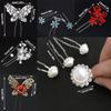 5Pcs Fashion Bridal U-shaped Rhinestone Pearl Flower Hairpin Metal Hair Barrette Rhinestone Hair Clip Crystal Flower Hair Fork