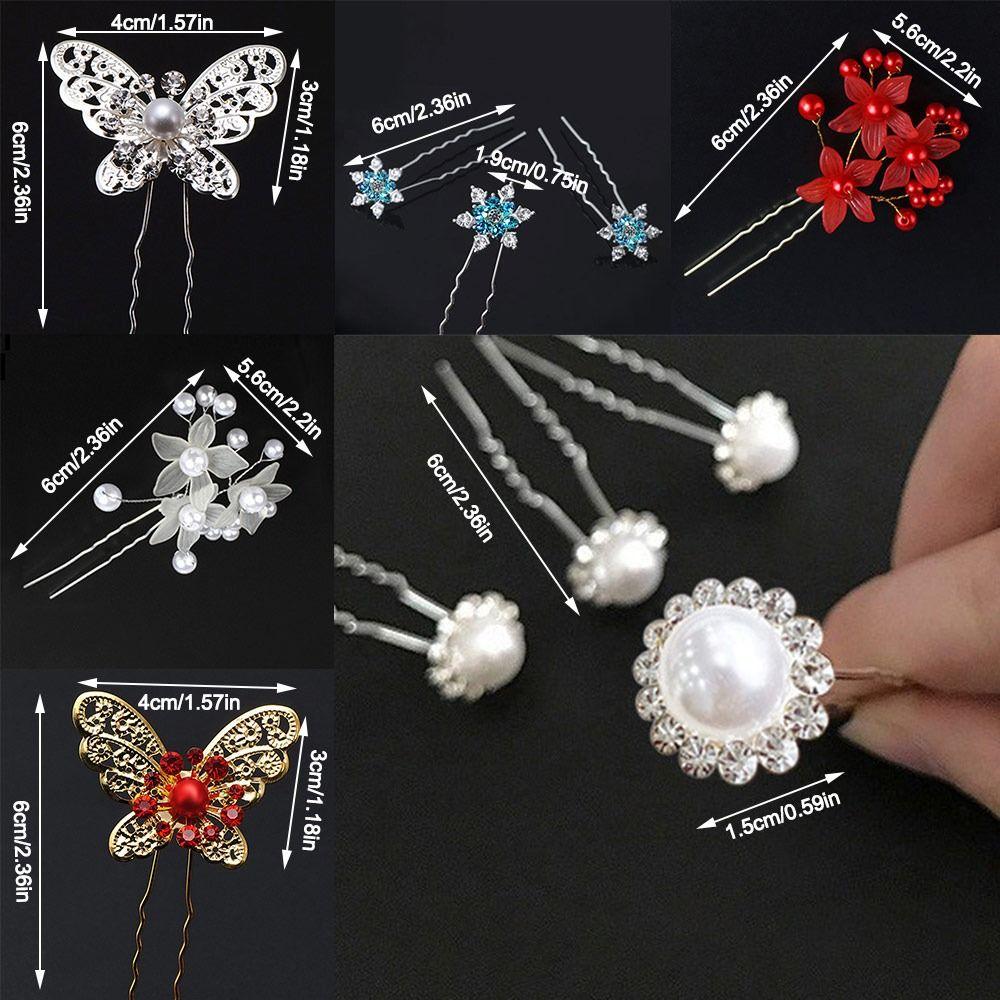 5Pcs Fashion Bridal U-shaped Rhinestone Pearl Flower Hairpin Metal Hair Barrette Rhinestone Hair Clip Crystal Flower Hair Fork