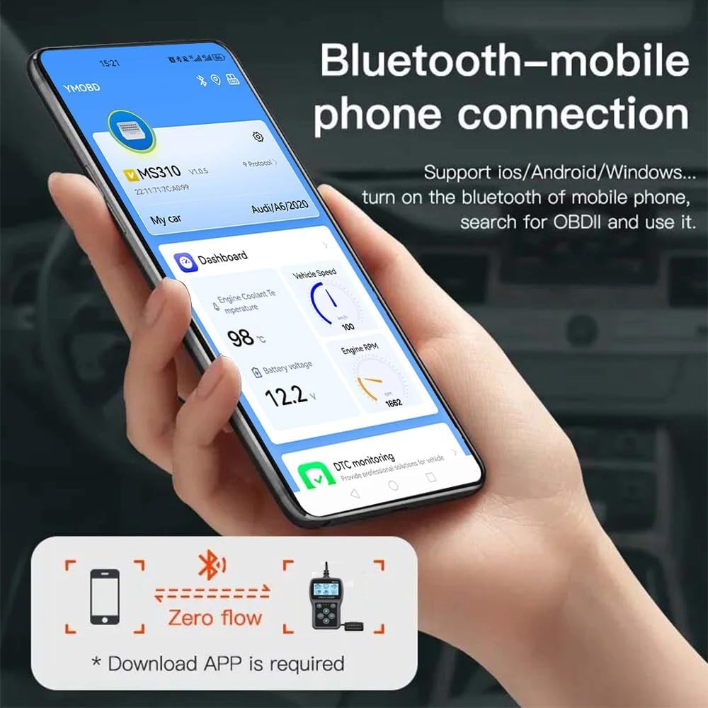Skaner Bluetooth OBD2 Narzędzie Diagnostyczne, 3-w-1 Czytnik Kodów Błędów Silnika Samochodowego i Kasowanie Kodów Tester Akumulatora Samochodowego Skaner dla Samochodów Wszystkie OBDII od 1996