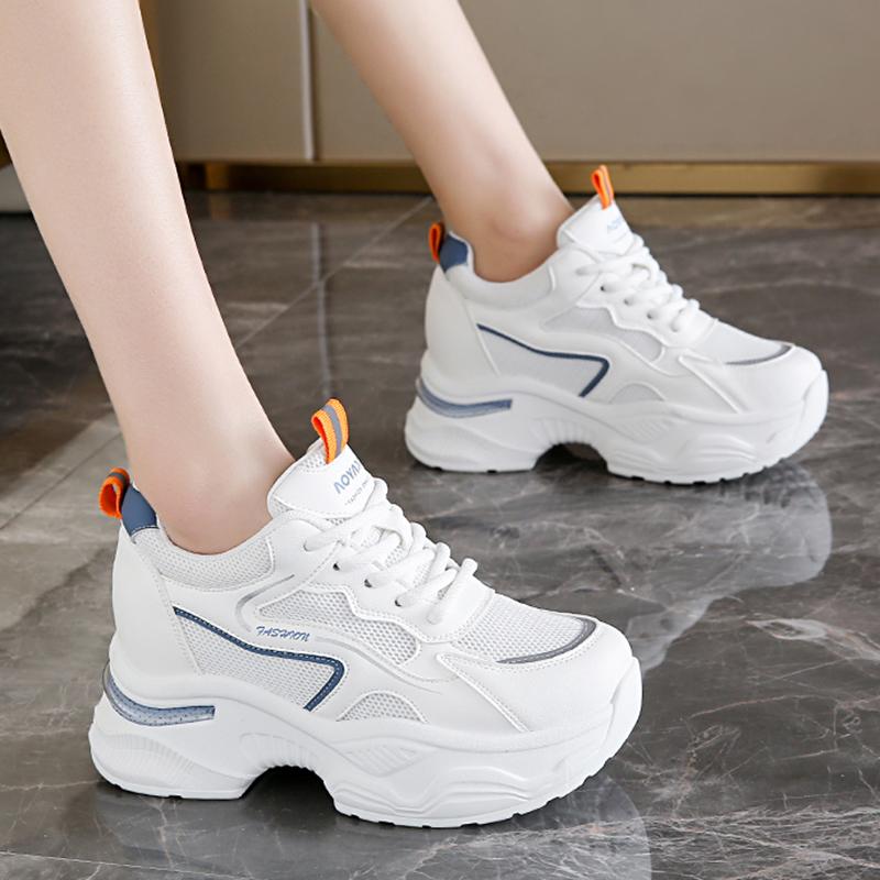 Fashion Fashion White Platform Sneakers for Women 2025 Lace Up Breathable Sport Sneakers Woman Non Slip Thick Bottom Vulcanized Shoes
