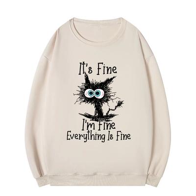 Printed Hoodies Women I'm Fine Everything Letters Pullovers Plus Size O Neck Sweatshirts Female