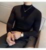 Men's Autumn Solid Color Slim Fit Semi-High Neck Long Sleeve T-Shirt