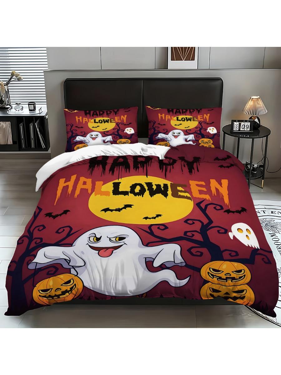 

3 предмета Постельное белье с милым принтом привидений на Хэллоуин, без наполнителя, удобное, разных размеров, машинная стирка 1 пододеяльник+2 наволочки 135x200cm-EU-Single&set