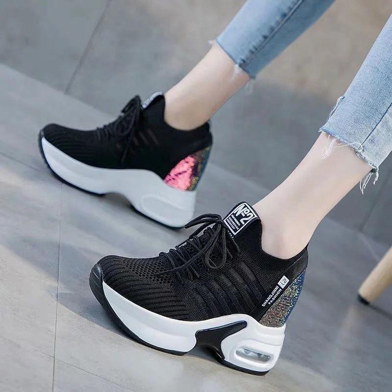 Mesh Inner Heightening White Shoes Women's Shoes Breathable Casual Sports Shoes