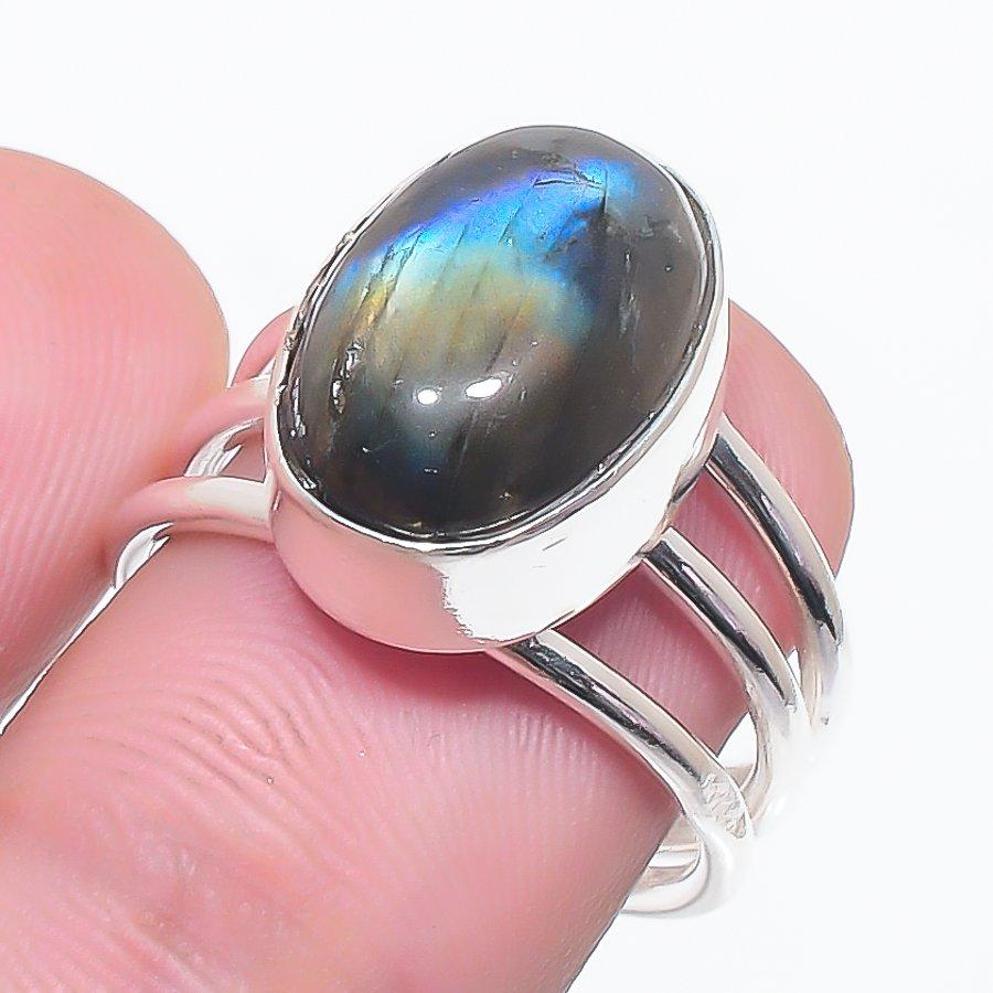 

Лабрадорит Драгоценный камень Ювелирное изделие из стерлингового серебра 925 пробы Кольцо Размер 6.5
