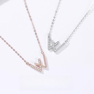 W Letter Wave Necklace Female Creative Niche Personality Versatile Simple Fashion Double V Pendant