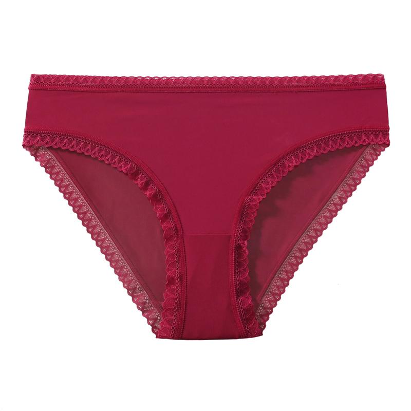 TERMEZY Sexy Women Lace-edged Briefs Low-rise Seamless Comfortable Underpant Solid Color Soft Intimate Panties
