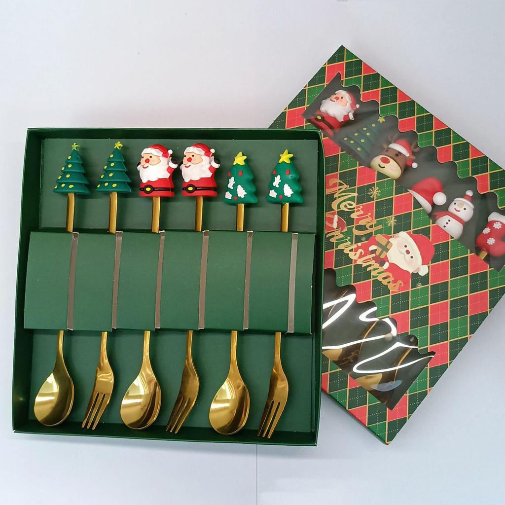 Creative Cartoon Stainless Steel Spoon & Fork Set: Coffee Stirrer, Fruit Fork, Christmas Gift