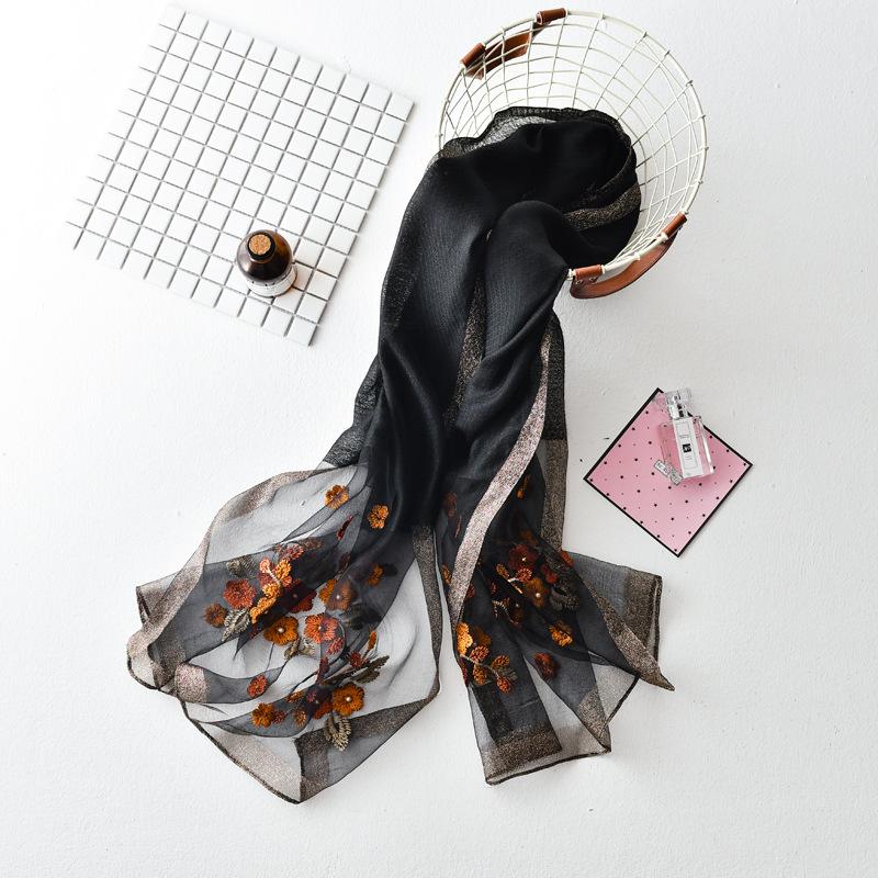 Embroidery, Embroidery, Handmade Beads, Silk, Wool Silk Scarf, Women'S Spring And Autumn Versatile Solid Color Scarf, Free Mother Scarf