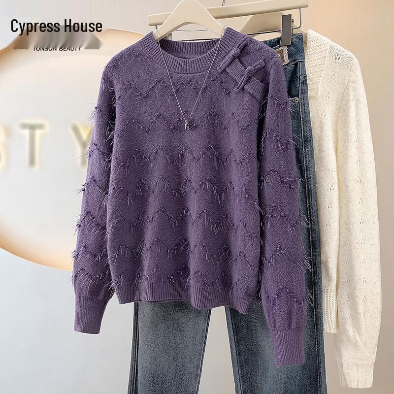 Cypress House Women's Crew Neck Long-Sleeve Knit Sweater