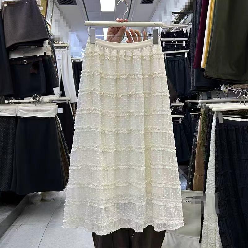 

2025 Korean Style High Waist Slim Lace Skirt - Versatile Winter Long Skirt for Women One Size бежевый