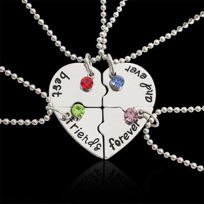 4 Pcs Set Best Friend Forever Necklace Set Heart Shape Puzzle Hand Stamped Friendship