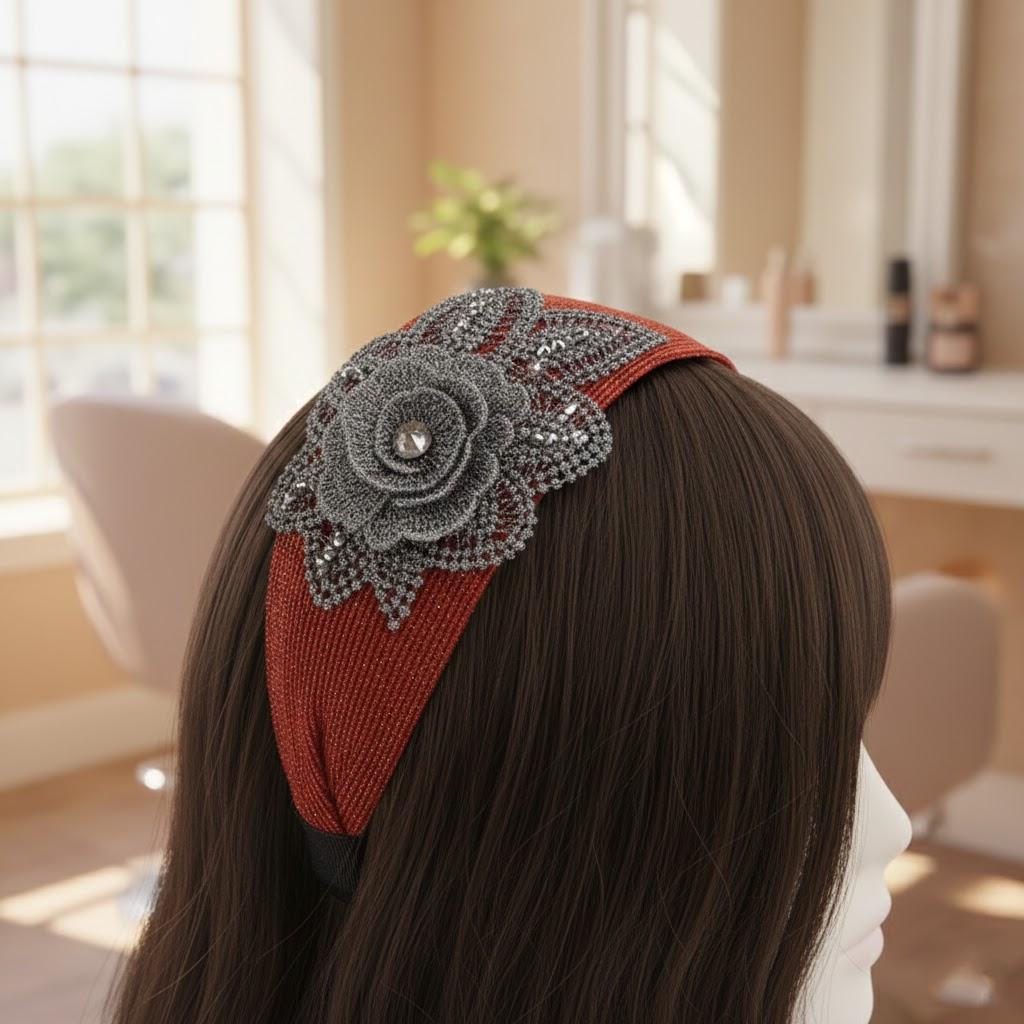Fashion Big Flower Cotton Print Broad Brim Hair Hoop Breathable Simple Anti-skid Hairband 5 Colors красный
