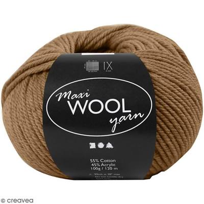 Ball of Wool - Creotime - Maxi Wool Yarn - 100 G - Light Brown - 55% Wool, 45% Polyacrylic