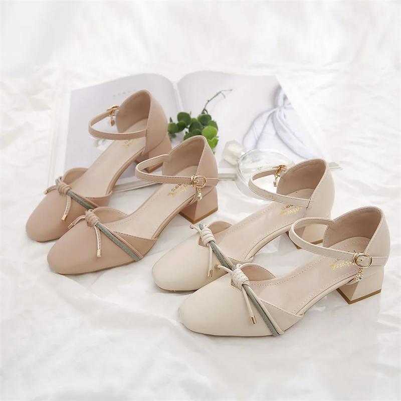 Dame Mote Komfort Vår & Sommer Firkantet Hæl Spennestropp Hælesko Dame Casual Elegante Pumps G1234
