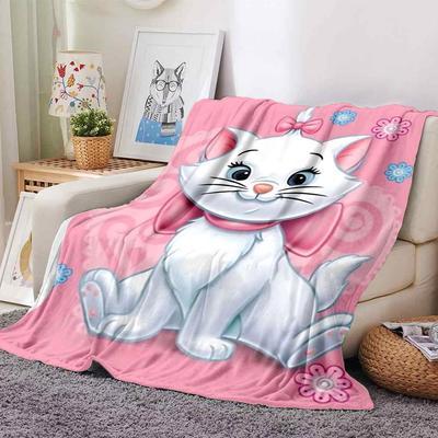 1pc Cat Flowers Blanket Lightweight Flannel Throw for Sofa Bed Travel Camping Livingroom Office Couch Chair