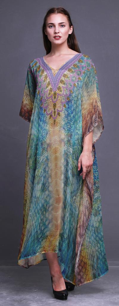 Phagun Leopard Animal Skin Womens Long Beach Kaftan Beachwear Bikini Coverup Maxi