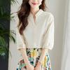 V-neck Embroidery Hollow White Shirt Women's Cotton Temperament Light Maturity Blouse Shirt
