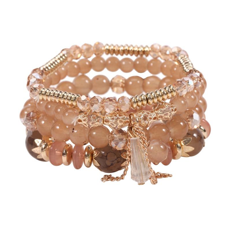 Bohemian Bracelet Leaf Ethnic Style Pendant Elastic Rope Beaded Multi-layer Bracelet
