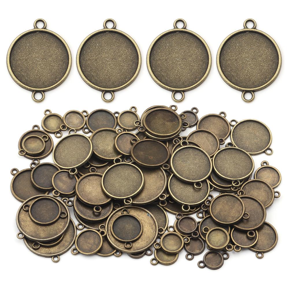 10pcs 8/10/12/14/16/18/20/25mm Round Cabochon Base Double Hole Blank Bezel Trays For Jewelry Making DIY Necklace Accessories