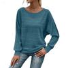 Women's Fashionable Solid Color Round Neck Long Sleeved Casual Pullover T-shirt Top