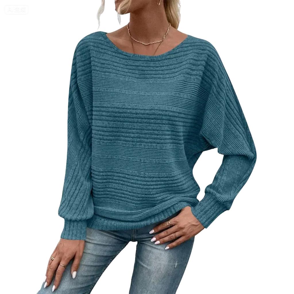 Women's Fashionable Solid Color Round Neck Long Sleeved Casual Pullover T-shirt Top