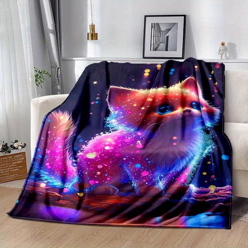 Creative Dreamy Cat Digital-printed Polyester Bedroom Velvet Flannel Cover Blanket Fleece Soft Sofa Cover Blankets for Beds