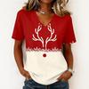 Women's Casual Short Sleeve V-Neck Christmas Print Pullover Top