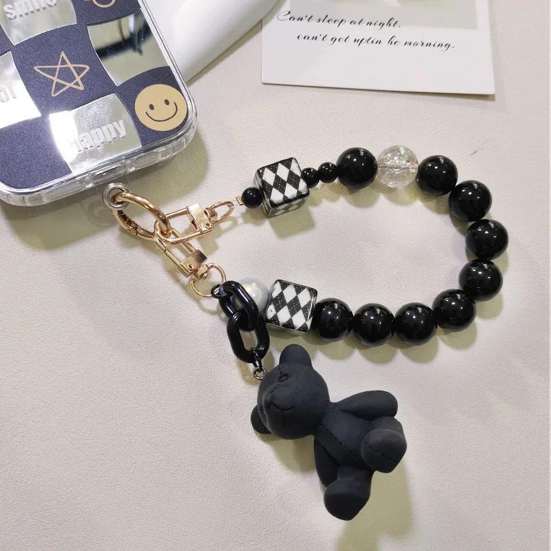 Lock Chain Line with Clip for Women's Crystal Round Bead Bracelet Pendant Mobile Phone Lanyard Wrist Rope Manual Bead Lanyard