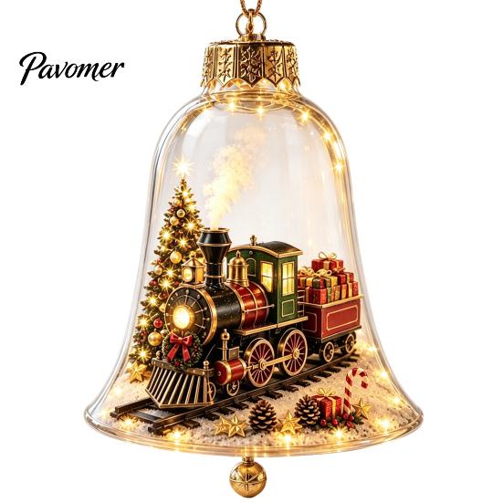 Christmas Gift for Family Friends 3D Bell Ornament, Winter Scene Clear Decoration with Santa Snowman Reindeer Decorative Spheres Angel Tree