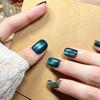 Deep Sea Gem: Detachable Cat Eye Wearable Nails with Blue Glass Beads for Daily Elegance