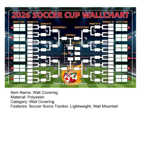 Voetbal Wandkaart Poster, Knock-out Schema En Finale Volg Wandvlag, Herbruikbare Waterdichte Polyester Wandtapijt voor Wedstrijdresultaten Registratie